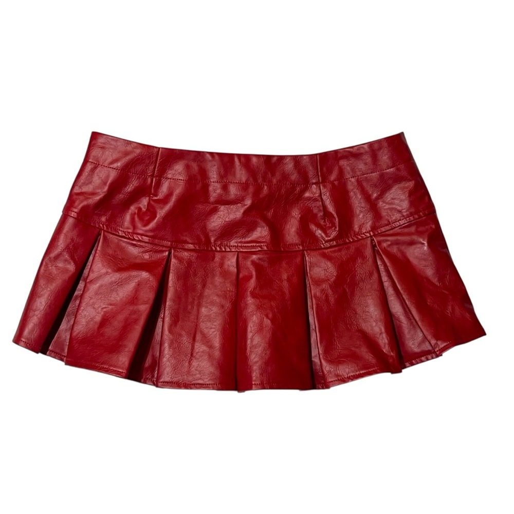 Edikted Pleated Micro Mini Lowrise Faux Leather Skirt - Picture 6 of 12
